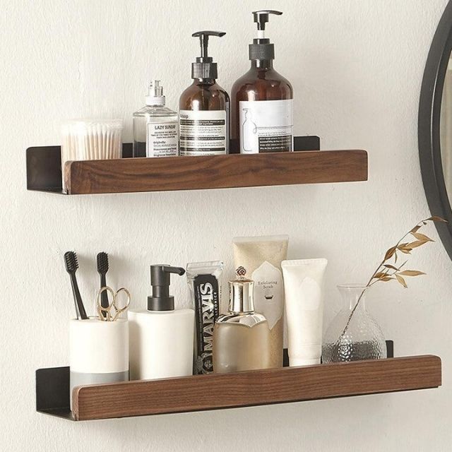Velzora - Étagère murale de salle de bain en bois massif | Velzora