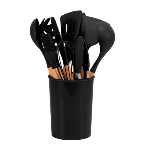 Velzora - Ensemble ustensiles cuisine 12 pièces en silicone et bambou | Velzora