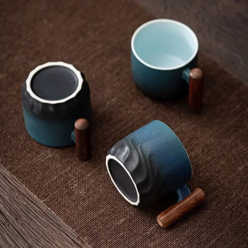 Velzora - Tasse à espresso vintage en céramique avec poignée en bois