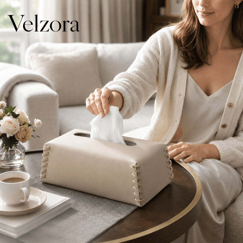 Velzora - Boîte à mouchoirs en cuir tressé | Velzora