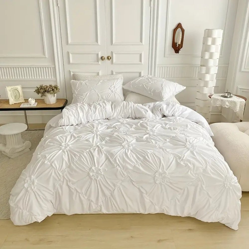 Velzora - Housse de couette texturée à plis floraux en coton mélangé | Velzora