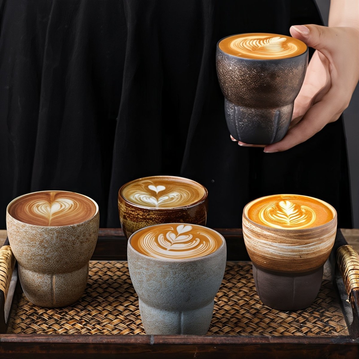 Velzora - Tasses à café obliques en céramique avec poignée en bois | Velzora