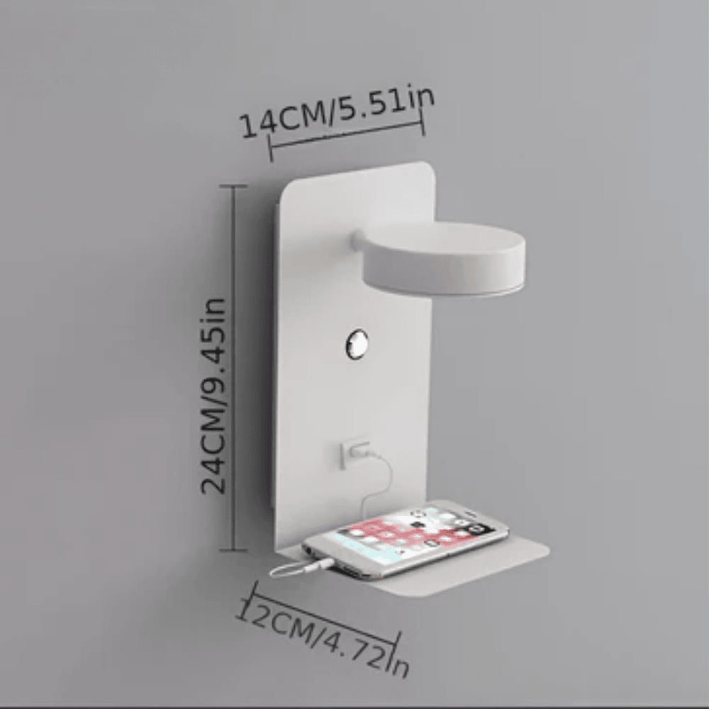 Velzora - Applique murale LED en aluminium avec étagère et port USB | Velzora