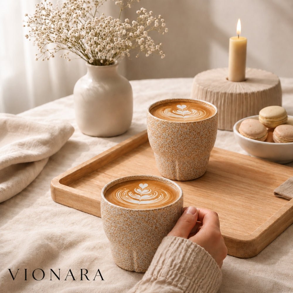 Velzora - Tasses à café obliques en céramique avec poignée en bois | Velzora