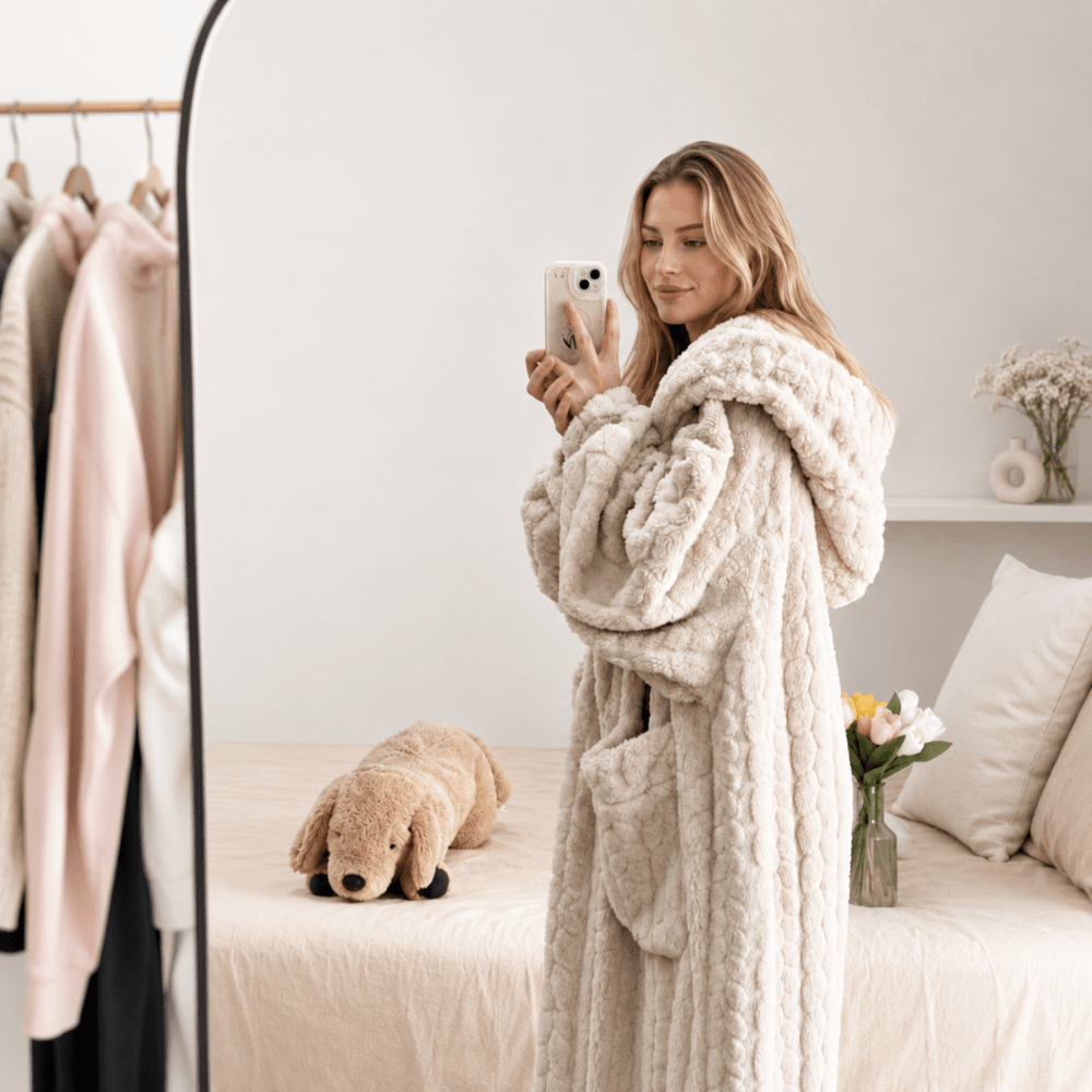 Velzora - Peignoir léger en coton texturé avec capuche pour intérieur | Velzora