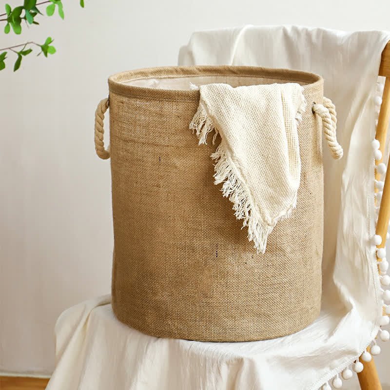 Velzora - Panier à linge pliable en coton-lin imperméable