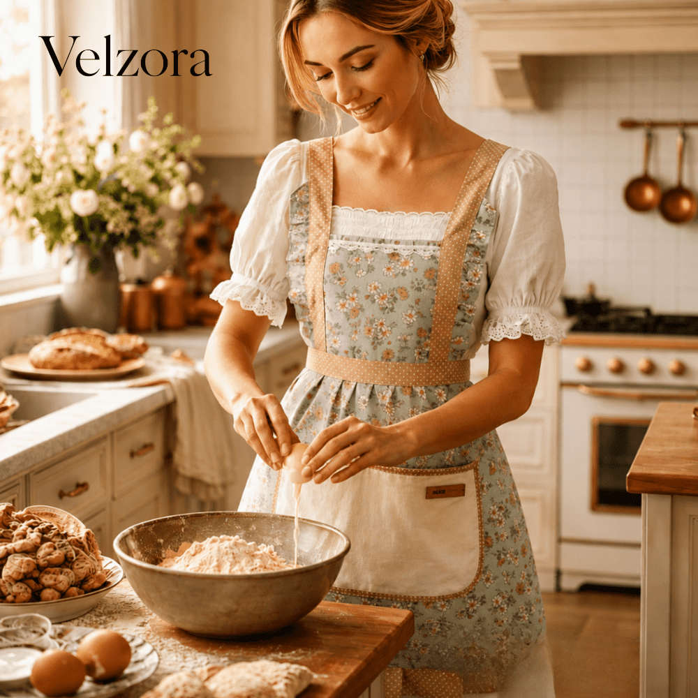 Velzora - Tablier de cuisine en coton fleuri, imperméable | Velzora