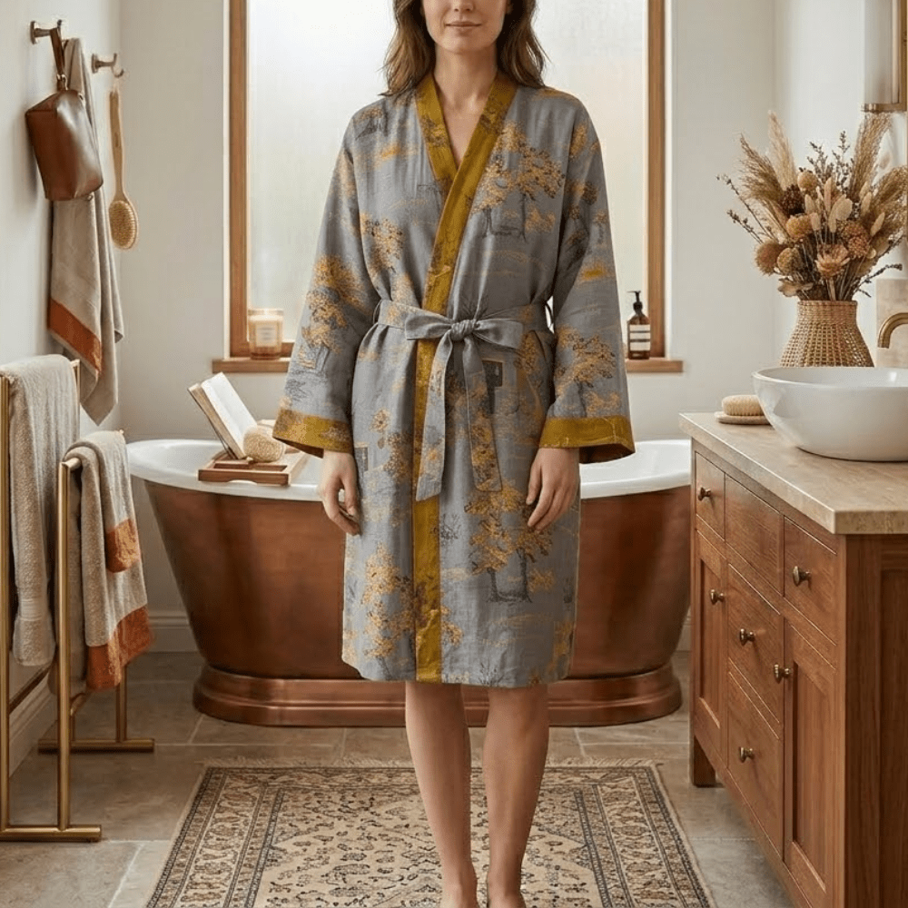 Velzora - Peignoir kimono en coton gaufré naturel à coupe ample | Velzora