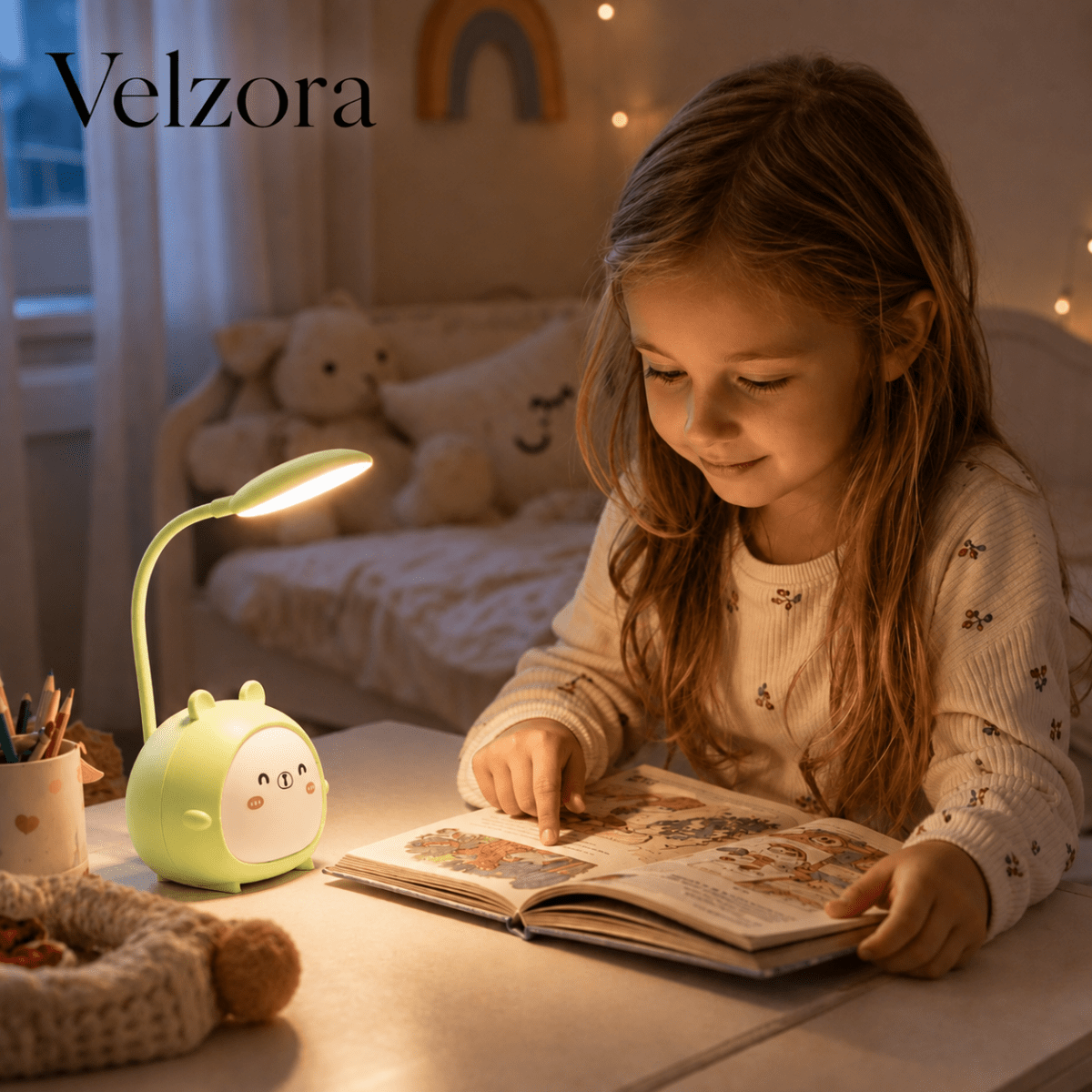 Velzora - Lampe de lecture pour enfants avec lumière LED douce et port USB