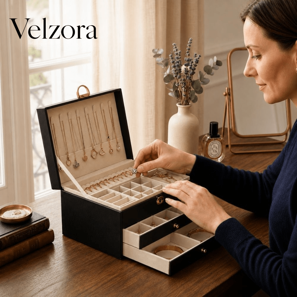 Velzora - Boîte à bijoux en simili cuir à compartiments superposés | Velzora
