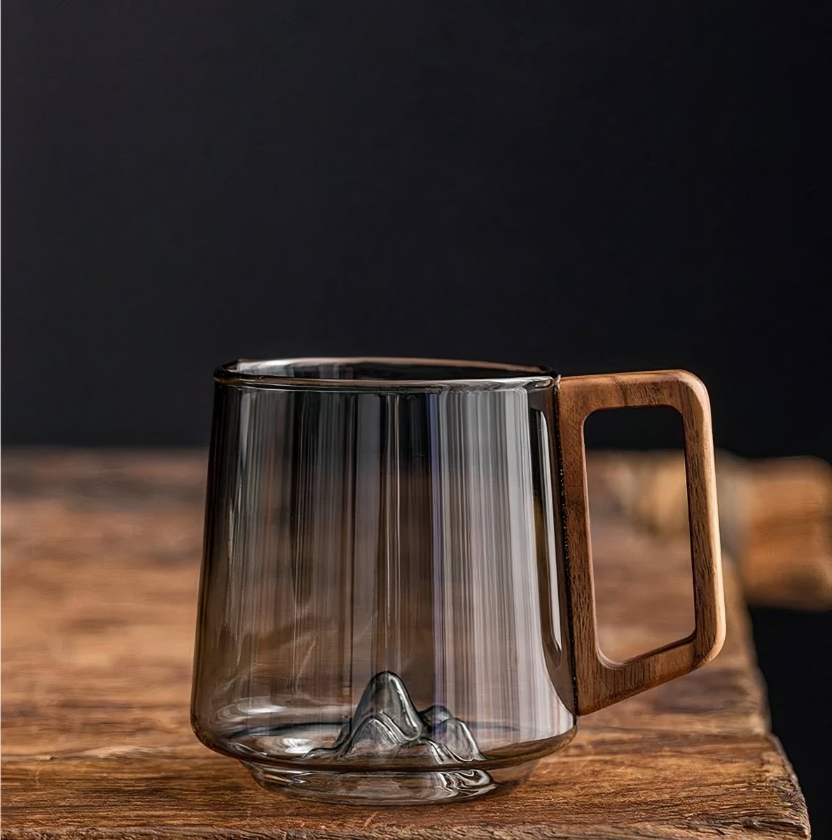 Velzora - Tasses à café inclinées en verre fumé avec poignée en noyer