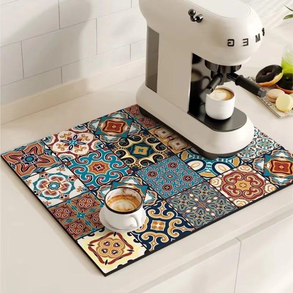 Velzora - Tapis absorbant antidérapant à motif carreaux rétro pour café ou évier
