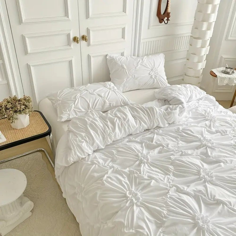 Velzora - Housse de couette texturée à plis floraux en coton mélangé | Velzora
