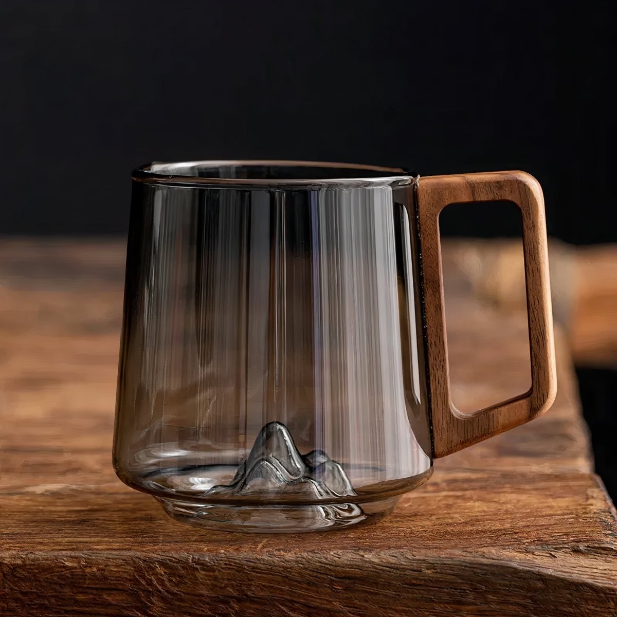 Velzora - Tasses à café inclinées en verre fumé avec poignée en noyer