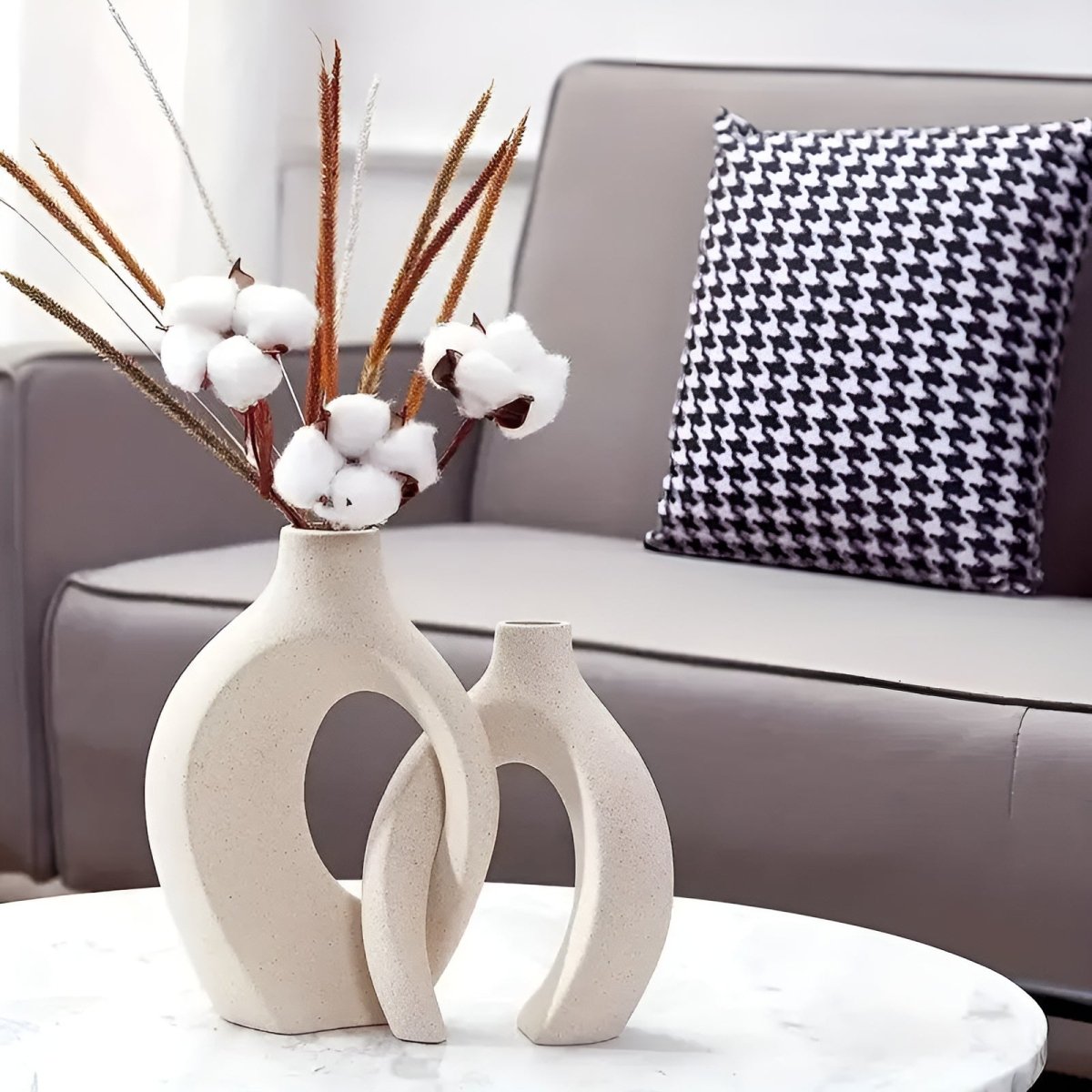 Velzora - Duo de vases en céramique mate, formes abstraites entrelacées