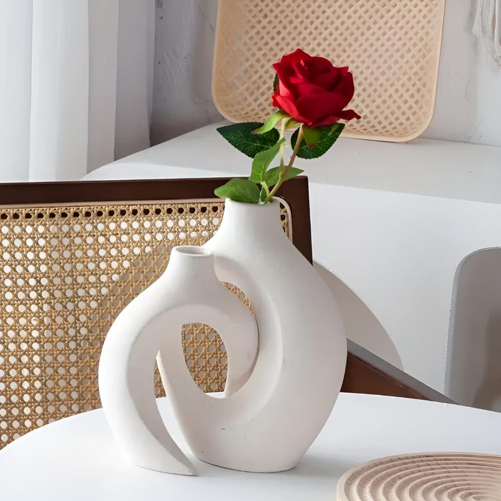 Velzora - Duo de vases en céramique mate, formes abstraites entrelacées