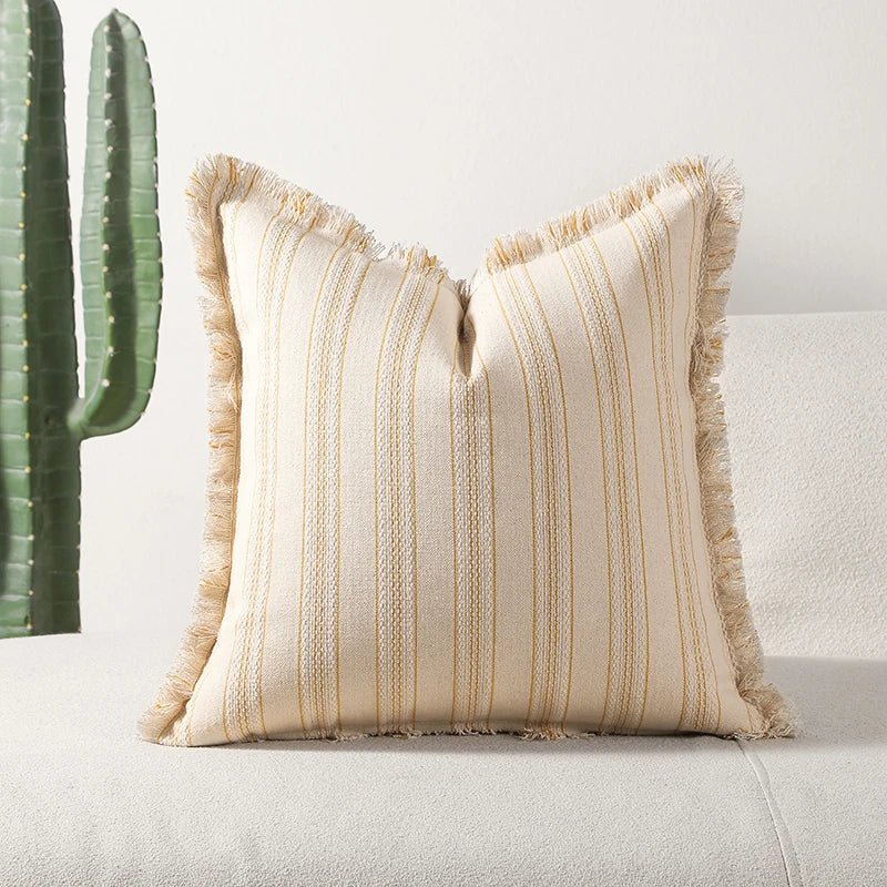 Velzora - Housse de coussin jacquard à franges en coton mélangé | Velzora