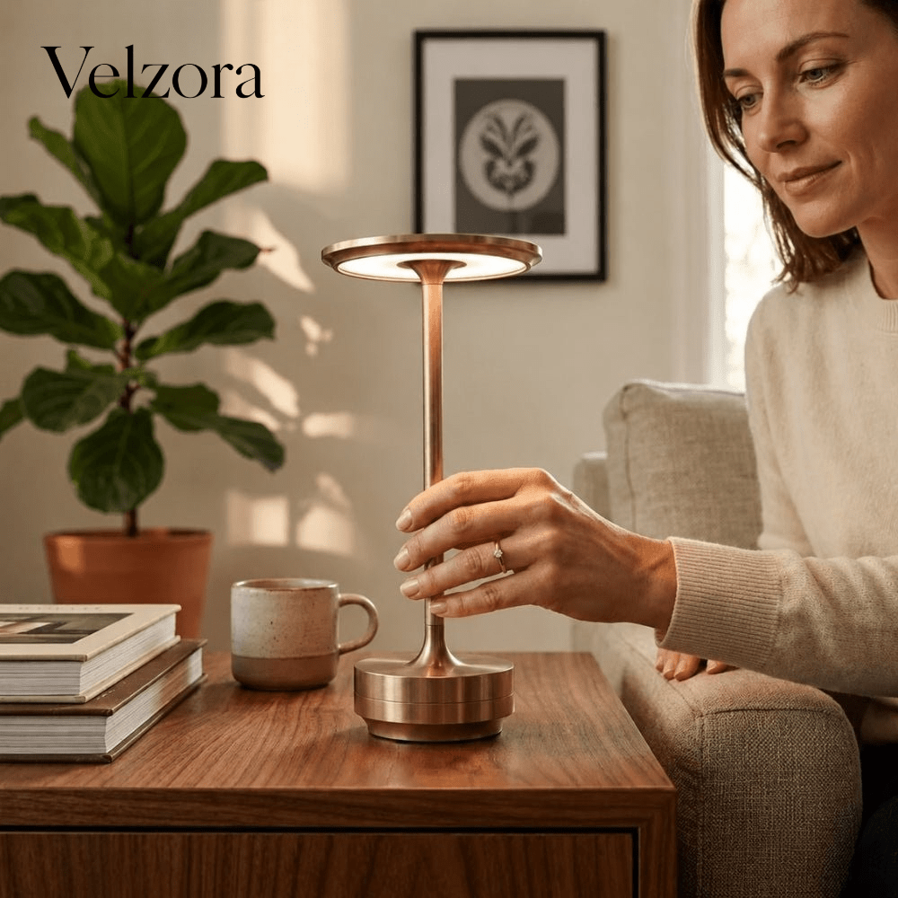 Velzora - Lampe de table sans fil en métal – Dimmable avec commande tactile | Velzora
