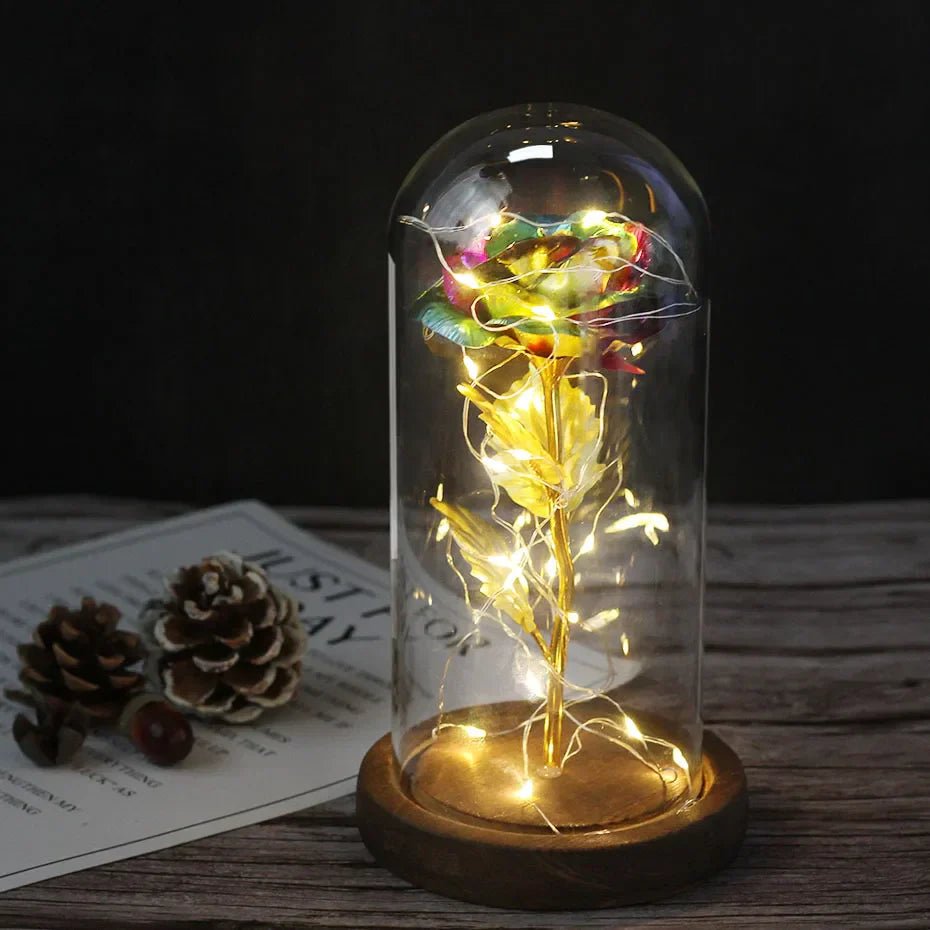 Velzora - Rose préservée sous cloche en verre avec éclairage LED | Velzora