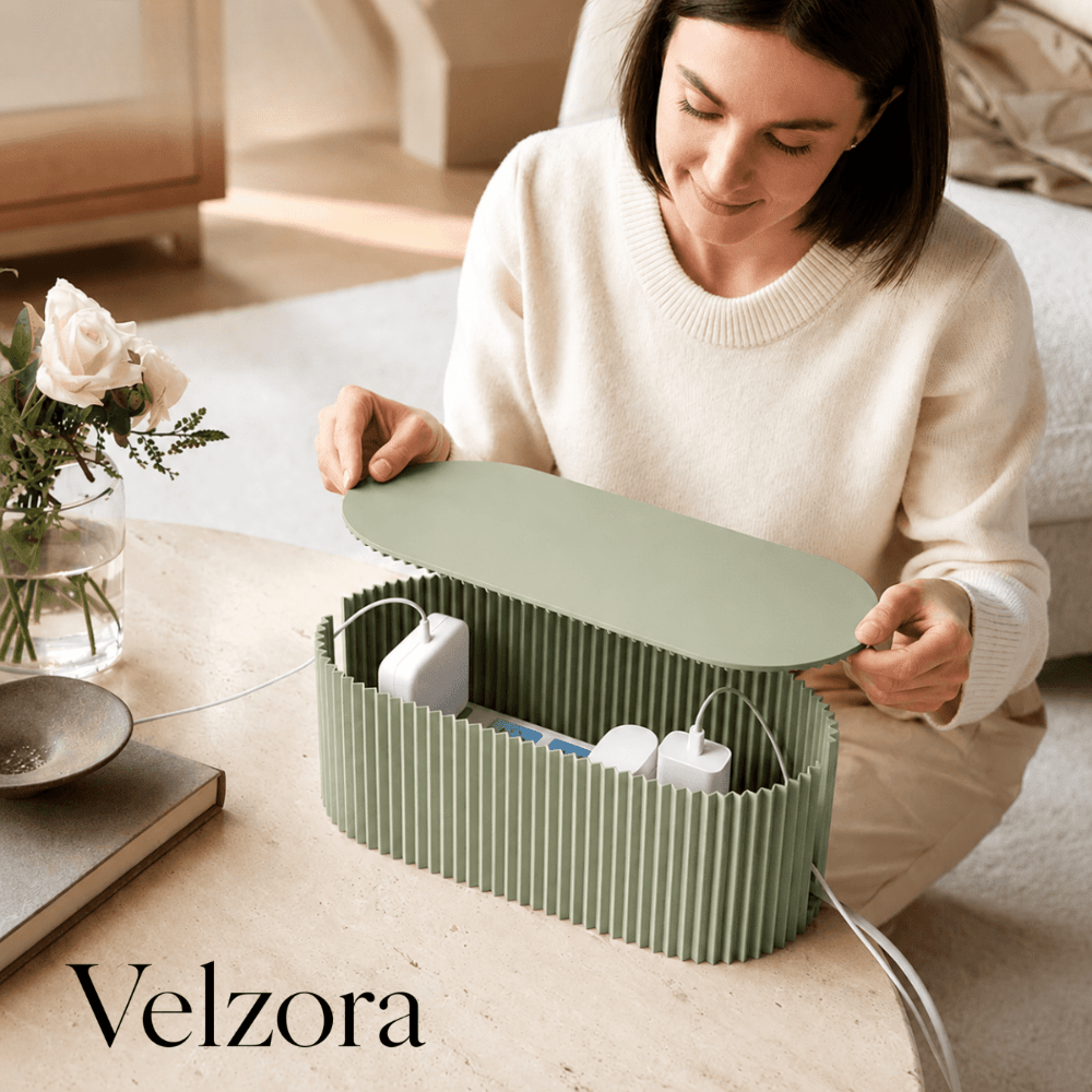 Velzora - Boîte de rangement pour câbles en plastique nervuré minimaliste | Velzora