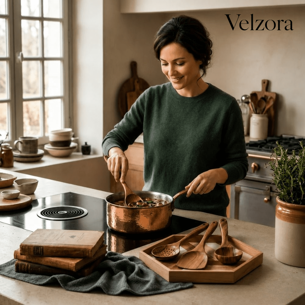 Velzora - Set d’ustensiles de cuisine en bois naturel (5 pièces) | Velzora