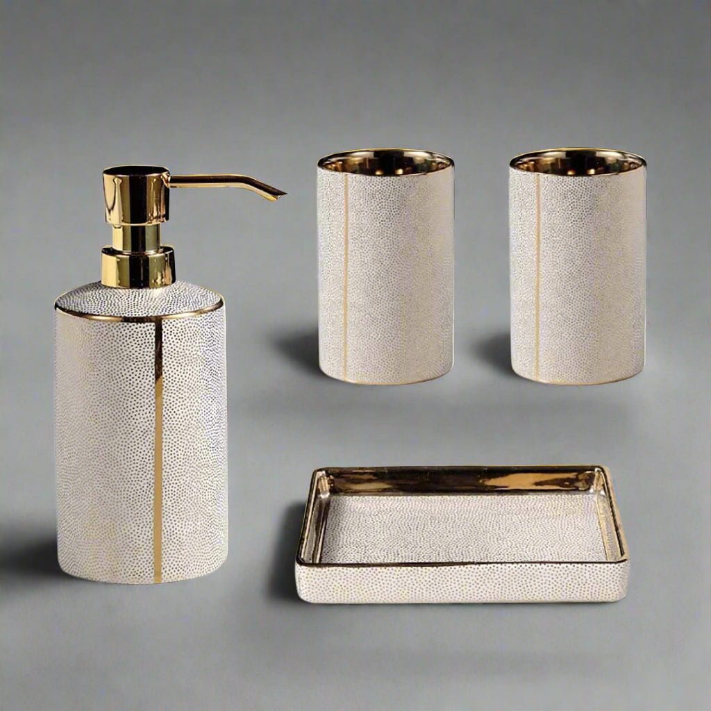 Velzora - Ensemble accessoires salle de bain céramique bords dorés | Velzora