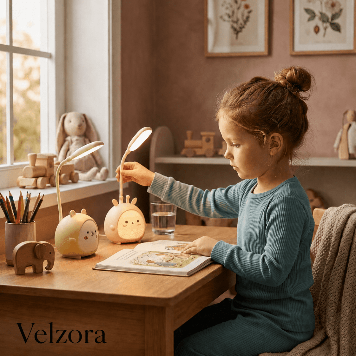 Velzora - Lampe de lecture pour enfants avec lumière LED douce et port USB