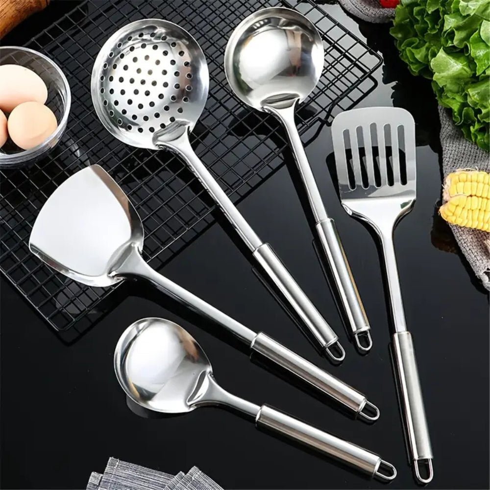 Velzora - Set d’ustensiles de cuisine en acier inoxydable, finition brossée