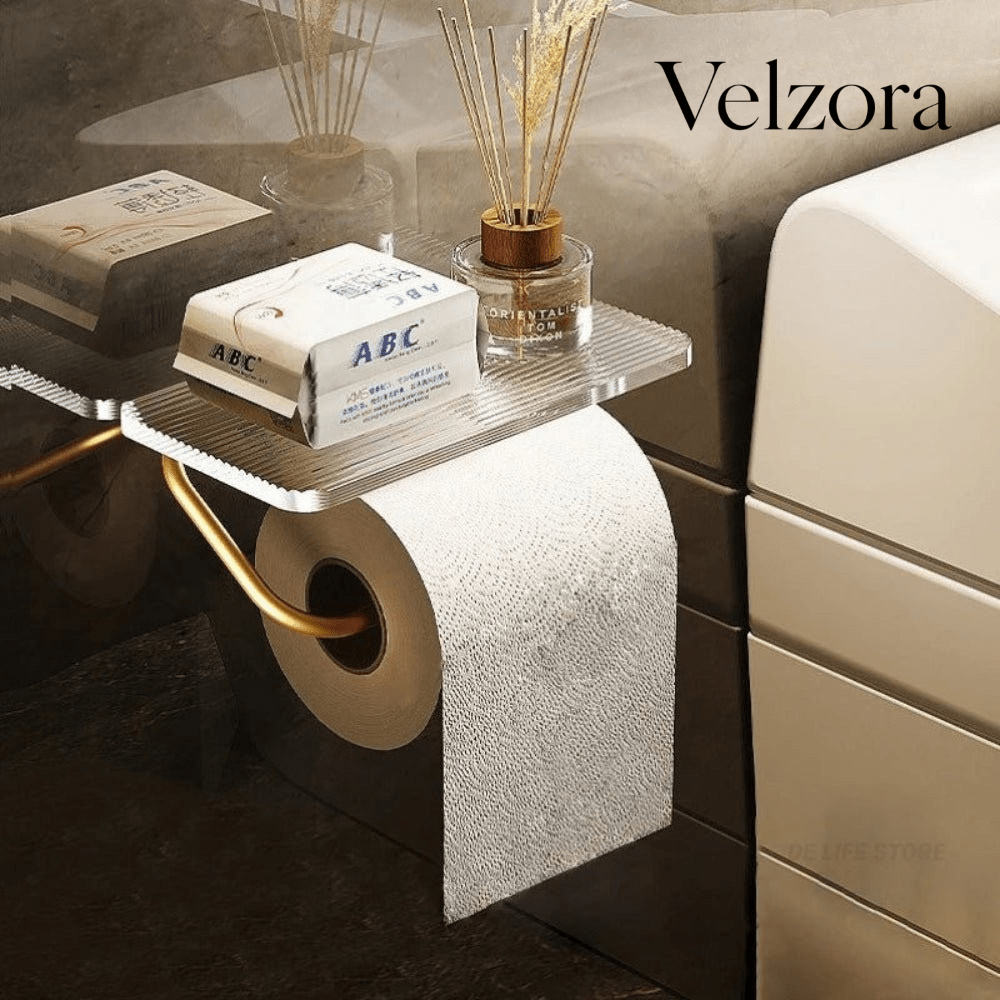 Velzora - Porte-papier toilette mural en métal avec tablette | Velzora