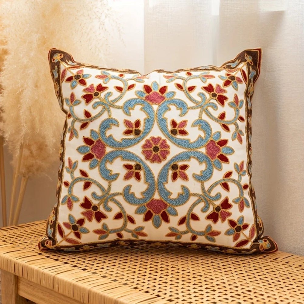 Velzora - Housse de coussin décorative brodée en microfibre vintage