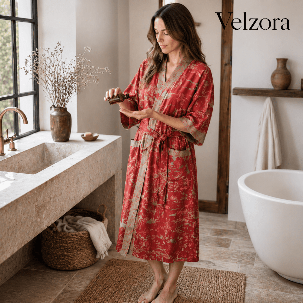 Velzora - Peignoir kimono en coton léger à double gaze | Velzora