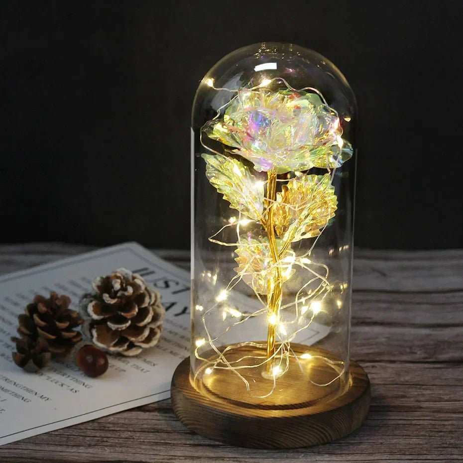 Velzora - Rose préservée sous cloche en verre avec éclairage LED | Velzora