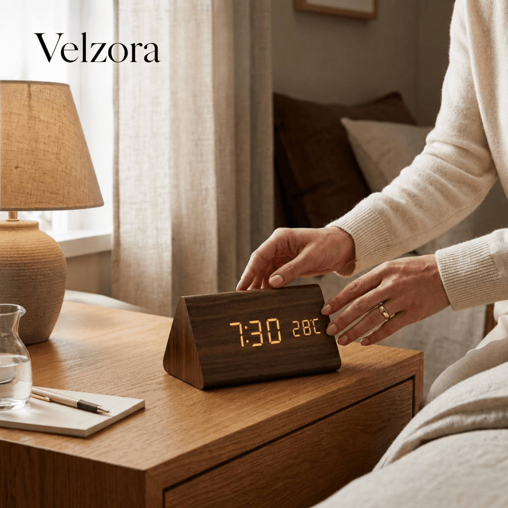 Velzora - Réveil décoratif en bois avec affichage LED intégré | Velzora
