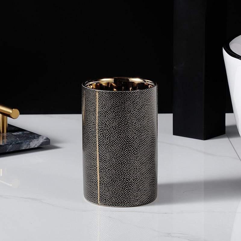 Velzora - Ensemble accessoires salle de bain céramique bords dorés | Velzora
