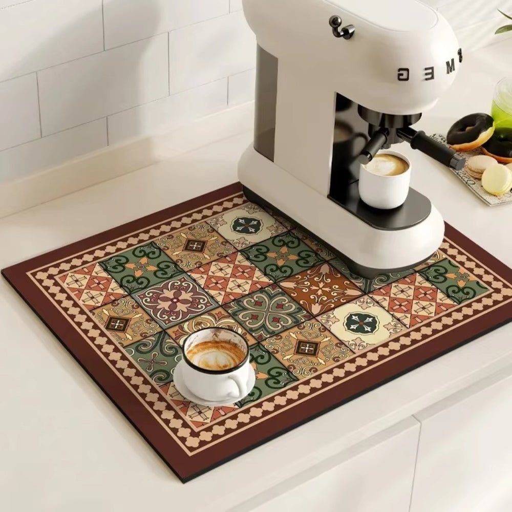 Velzora - Tapis absorbant antidérapant à motif carreaux rétro pour café ou évier