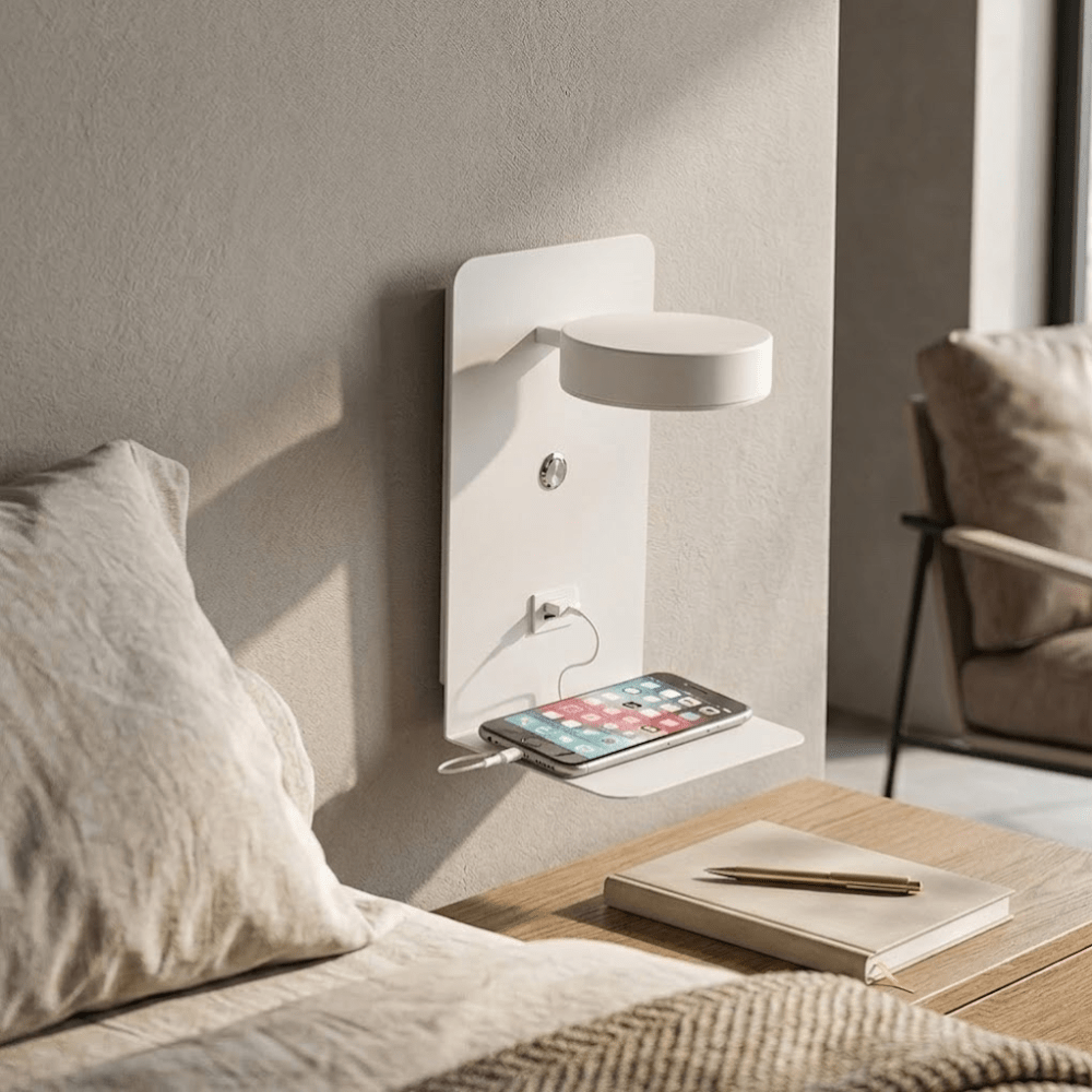 Velzora - Applique murale LED en aluminium avec étagère et port USB | Velzora