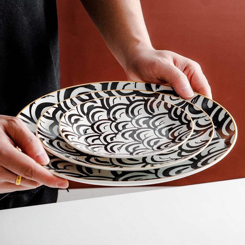 Velzora - Assiette en céramique ronde à motifs abstraits | Velzora