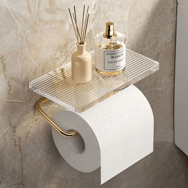 Velzora - Porte-papier toilette mural en métal avec tablette | Velzora