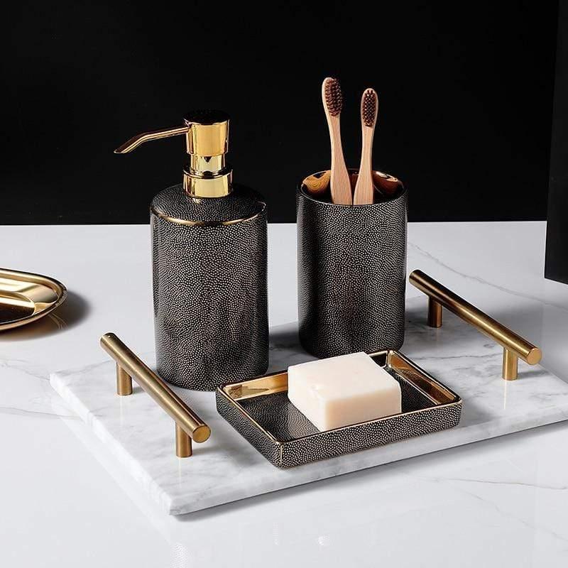 Velzora - Ensemble accessoires salle de bain céramique bords dorés | Velzora