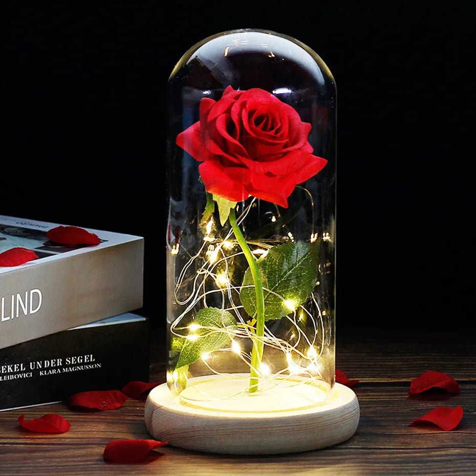 Velzora - Rose préservée sous cloche en verre avec éclairage LED | Velzora