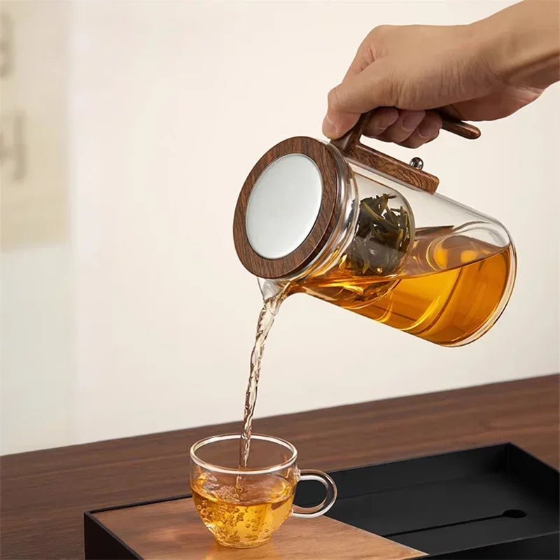 Velzora - Théière en verre borosilicaté – Infuseur acier et poignée bois | Velzora