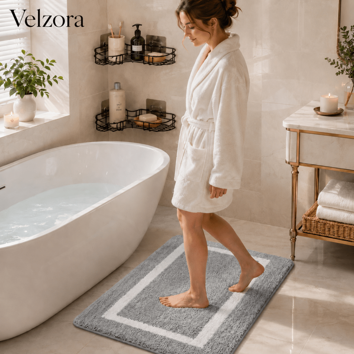 Velzora - Tapis de bain antidérapant à bordure moderne | Velzora