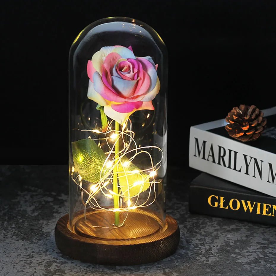 Velzora - Rose préservée sous cloche en verre avec éclairage LED | Velzora