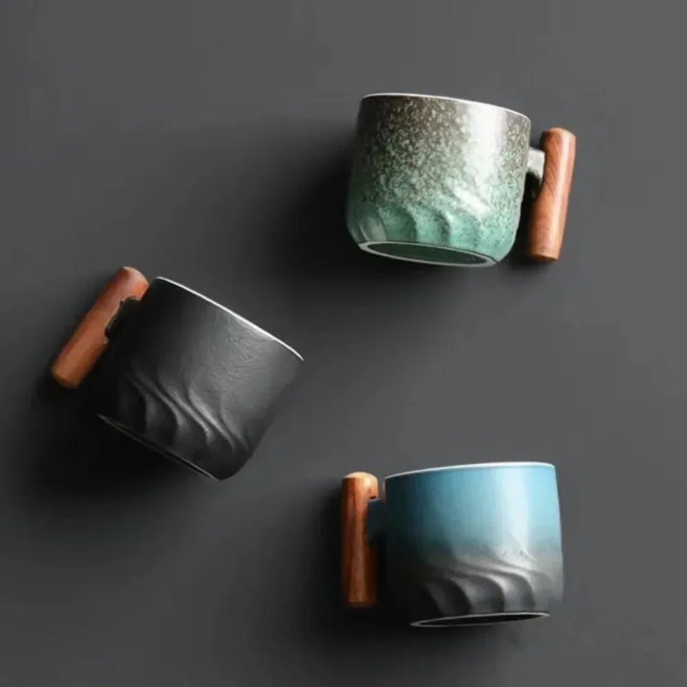 Velzora - Tasse à espresso vintage en céramique avec poignée en bois