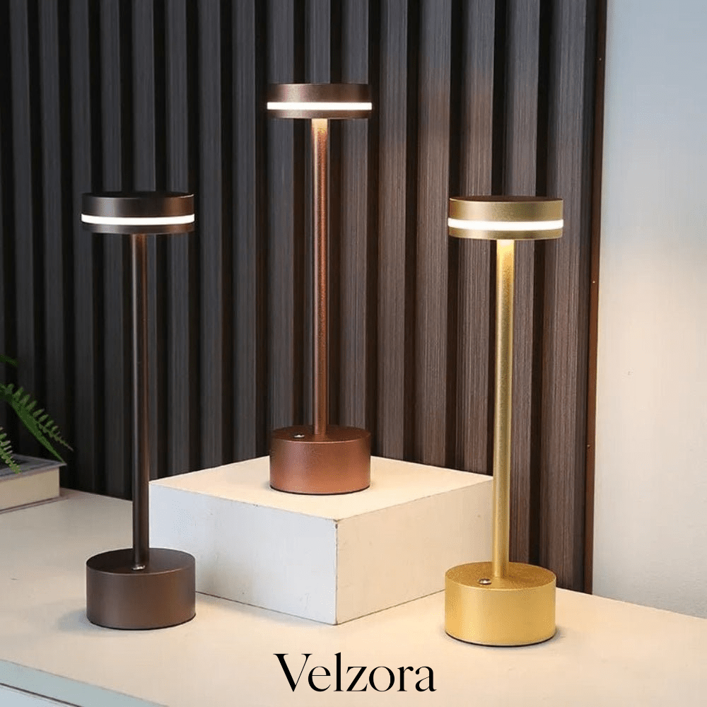 Velzora - Lampe de table aluminium rechargeable, intensité réglable | Velzora