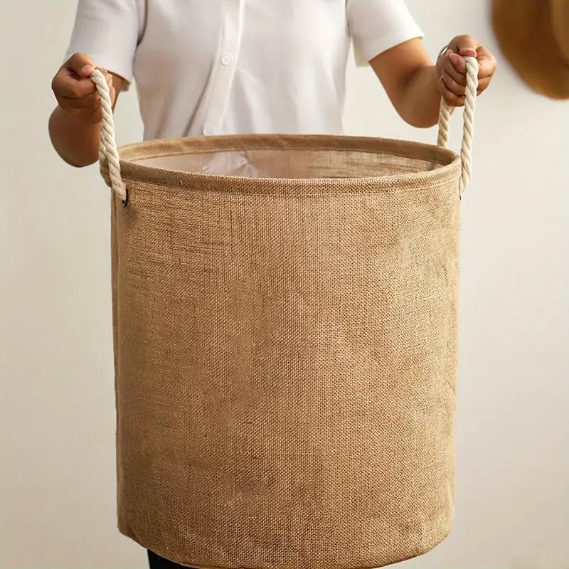 Velzora - Panier à linge pliable en coton-lin imperméable