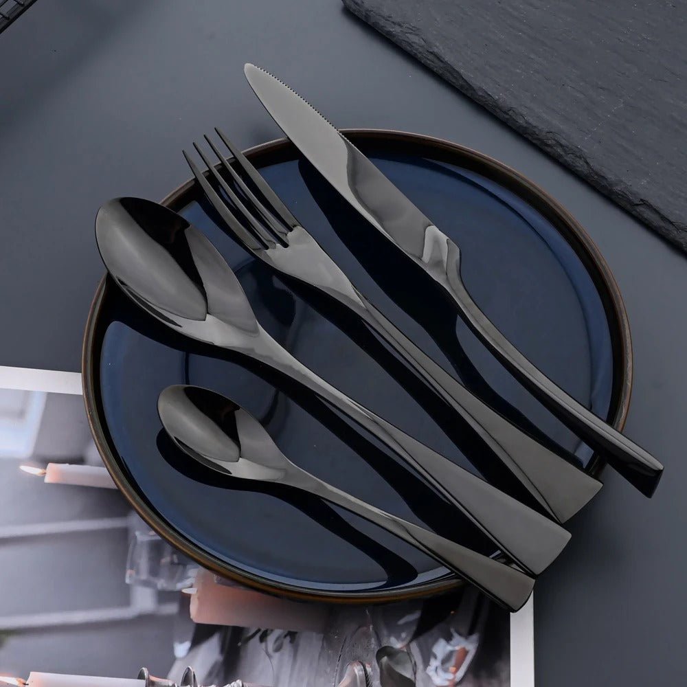 Velzora - Ménagère en acier inoxydable noir mat – Finition moderne | Velzora