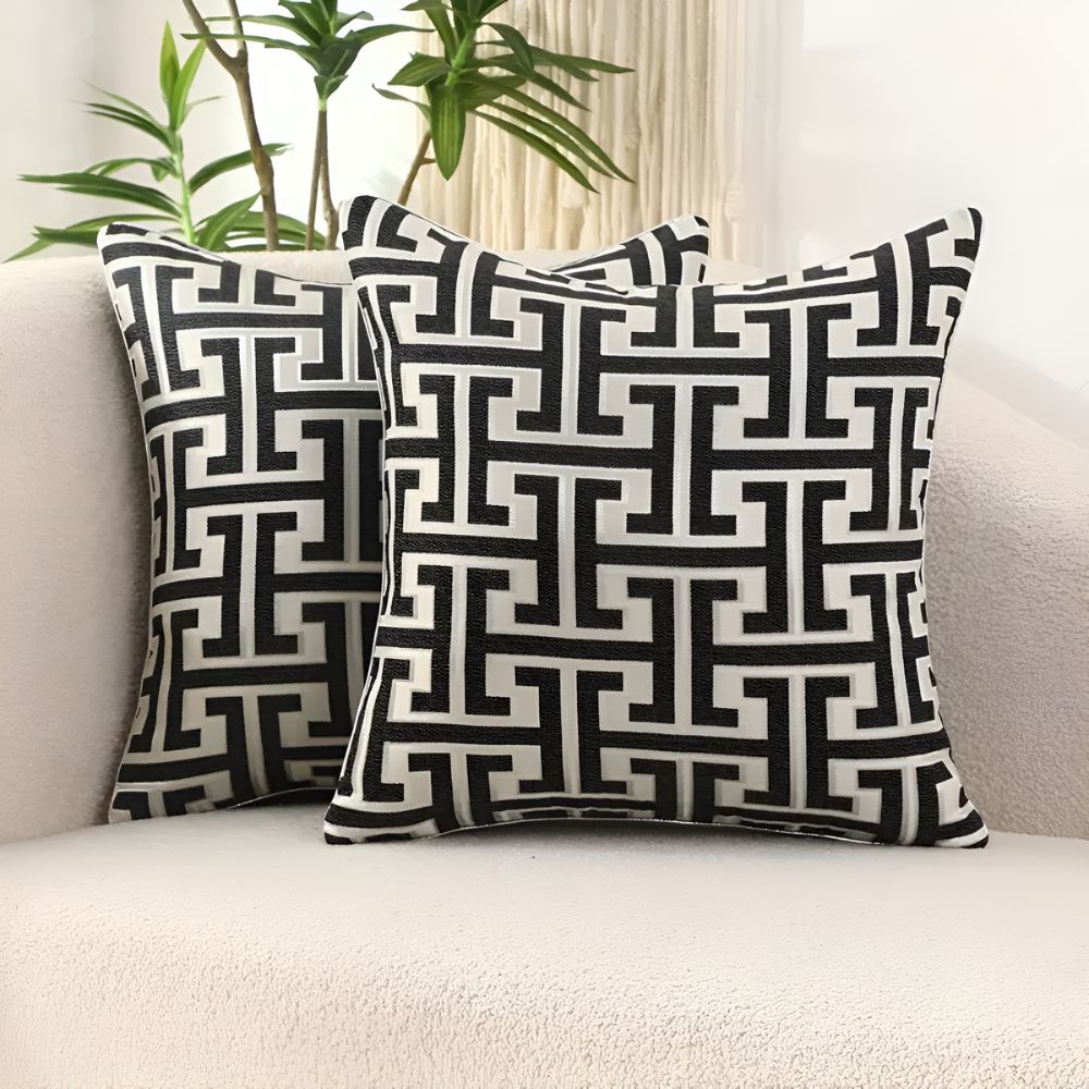 Velzora - Housse de coussin jacquard en velours texturé 45×45 cm