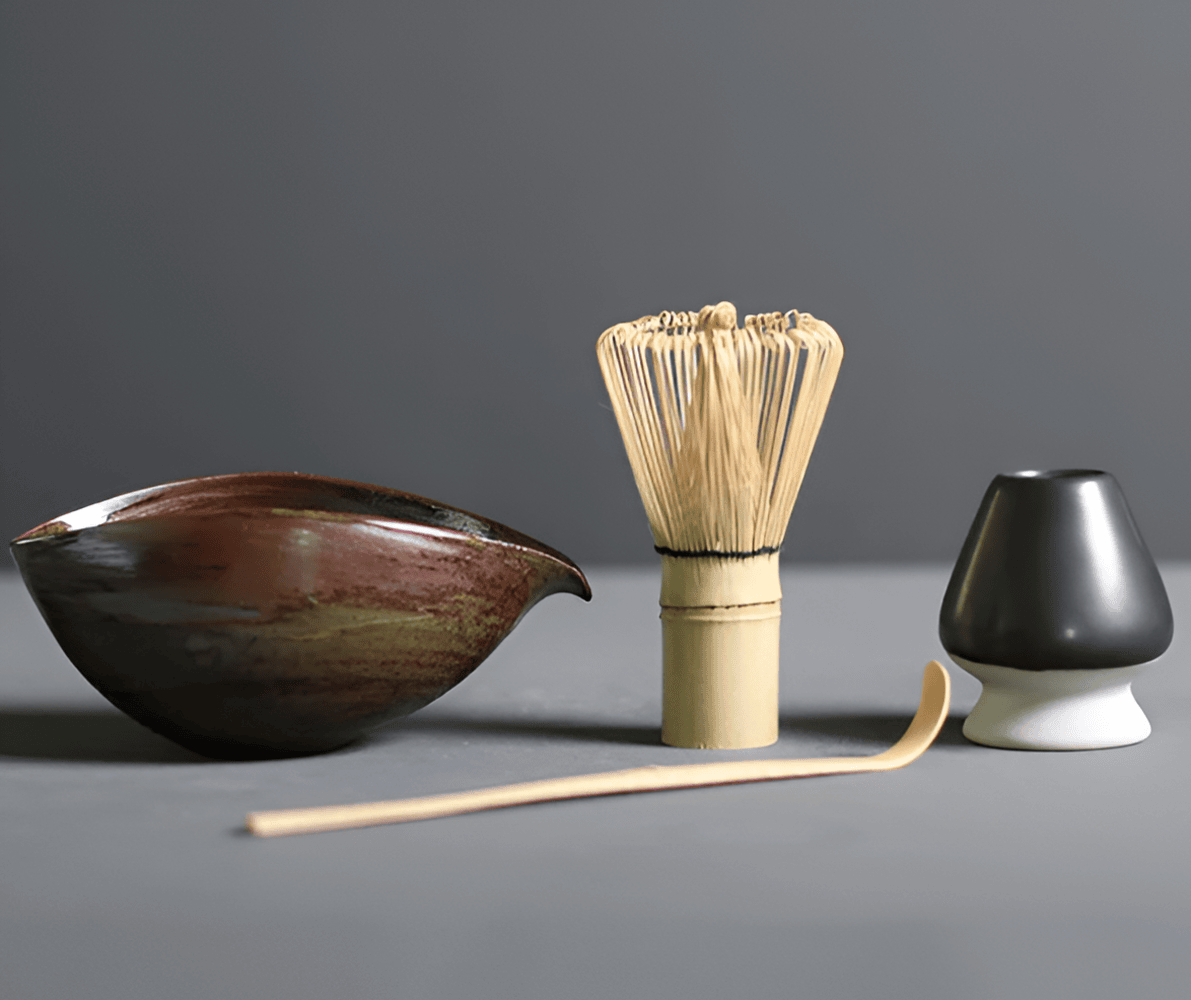 Velzora - Service à matcha japonais en céramique et bambou – 4 pièces