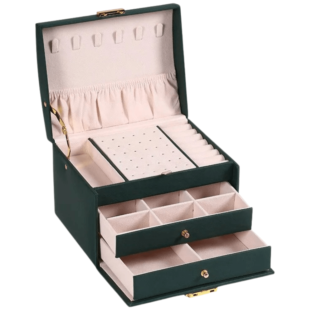 Velzora - Boîte à bijoux à trois tiroirs en similicuir texturé | Velzora